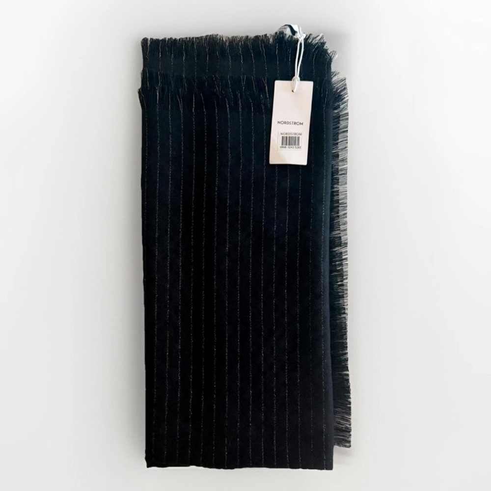 Nordstrom Black and Silver Sparkle Ombré Cashmere Silk Wrap Scarf NWT